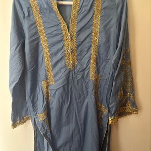 Chic Blue Tunic with Gold Embroidery